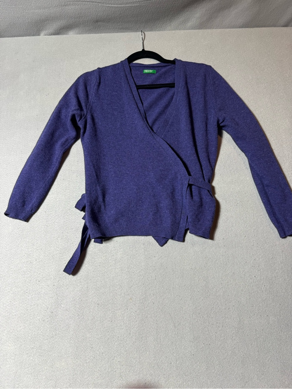 Vintage Wool Benetton Purple Wrap Sweater Cardigan - Size S